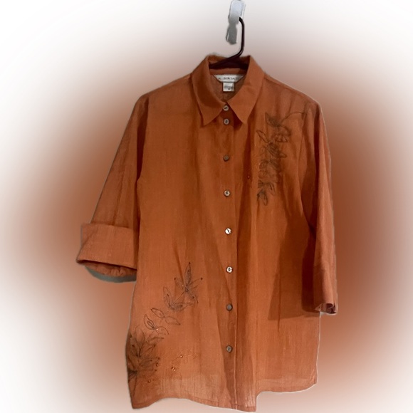 Allison Daley Rudy Orange Button Down Blouse with Embroidery- Size 12 - Picture 1 of 8